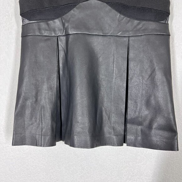 Boston Proper Black Tank Top Faux Leather Mesh Panel Size 2 - Picture 5 of 11